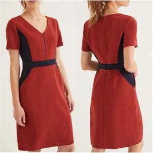 Boden Vicky Colorblock Dress Burnt Orange Blue Sheath Women's Size 14